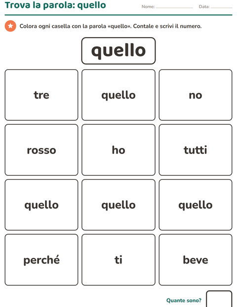 Anteprima della scheda di Parole frequenti per Scuola dell'infanzia (5-7 anni)