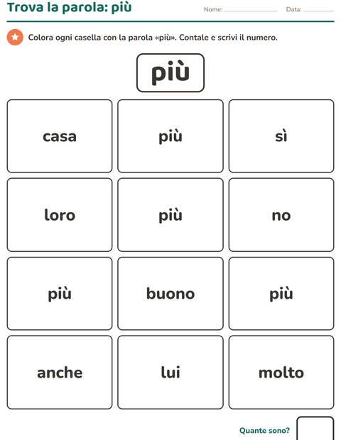 Anteprima della scheda di Parole frequenti per Scuola dell'infanzia (5-7 anni)