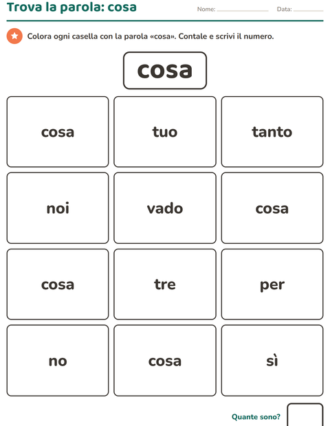 Anteprima della scheda di Parole frequenti per Scuola dell'infanzia (5-7 anni)