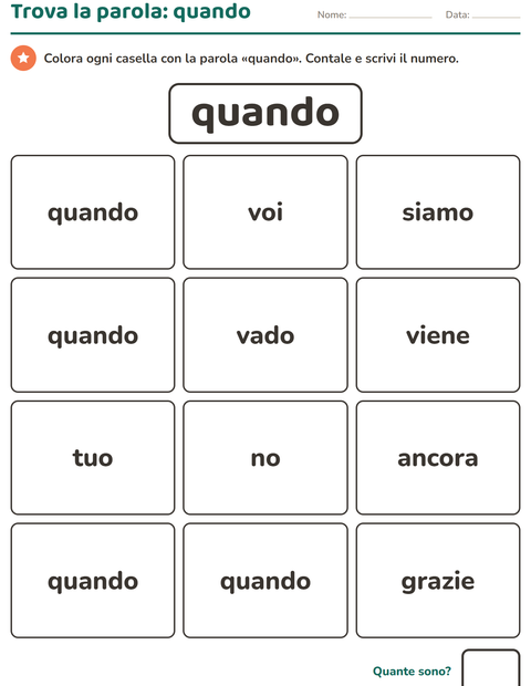 Anteprima della scheda di Parole frequenti per Scuola dell'infanzia (5-7 anni)