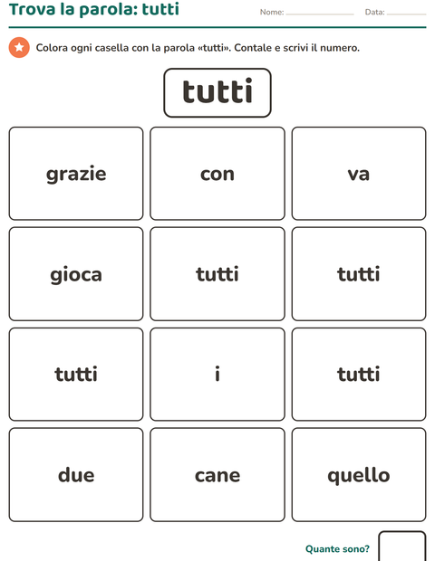 Anteprima della scheda di Parole frequenti per Scuola dell'infanzia (5-7 anni)