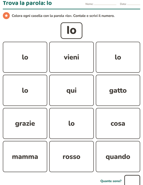 Anteprima della scheda di Parole frequenti per Scuola dell'infanzia (5-7 anni)