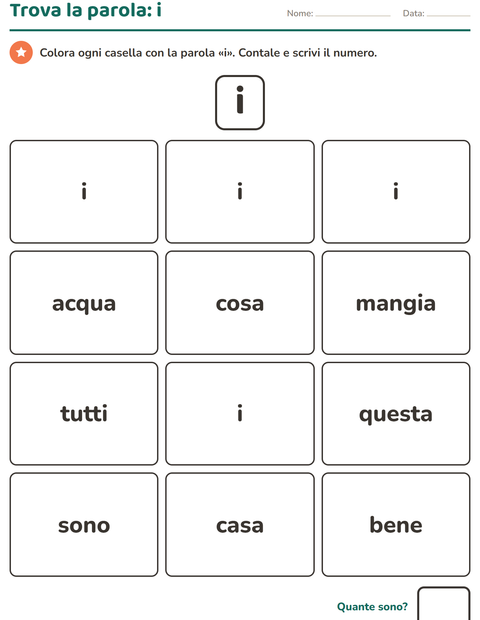 Anteprima della scheda di Parole frequenti per Scuola dell'infanzia (5-7 anni)