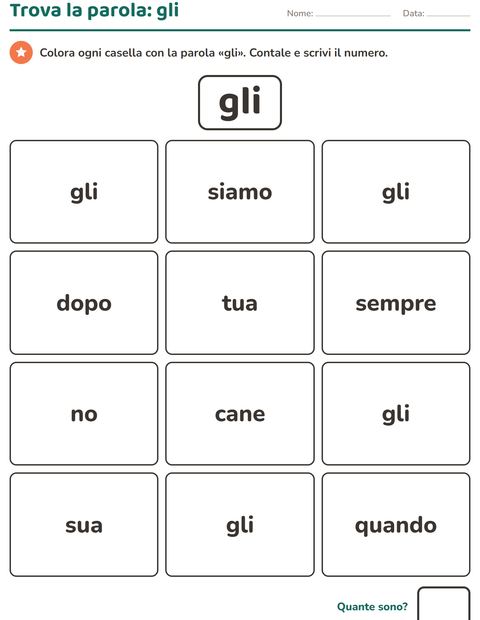 Anteprima della scheda di Parole frequenti per Scuola dell'infanzia (5-7 anni)