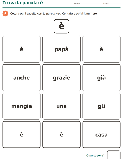 Anteprima della scheda di Parole frequenti per Scuola dell'infanzia (5-7 anni)