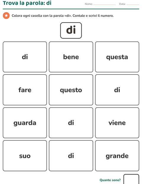 Anteprima della scheda di Parole frequenti per Scuola dell'infanzia (5-7 anni)
