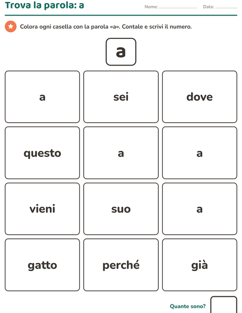 Anteprima della scheda di Parole frequenti per Scuola dell'infanzia (5-7 anni)