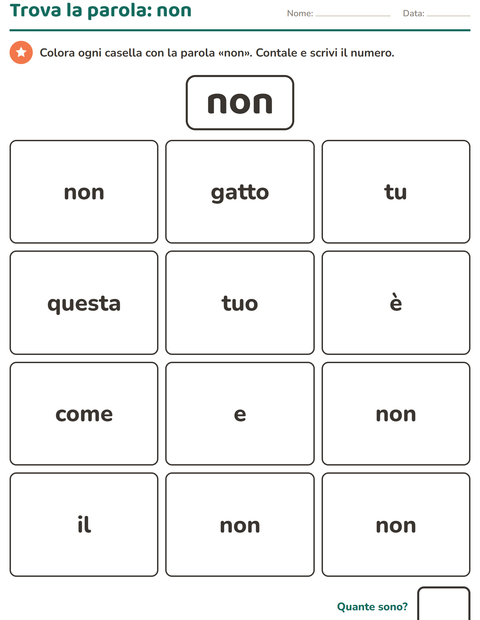 Anteprima della scheda di Parole frequenti per Scuola dell'infanzia (5-7 anni)