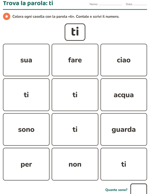 Anteprima della scheda di Parole frequenti per Scuola dell'infanzia (5-7 anni)