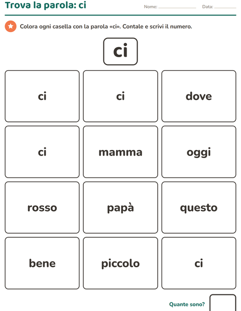 Anteprima della scheda di Parole frequenti per Scuola dell'infanzia (5-7 anni)