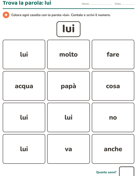 Anteprima della scheda di Parole frequenti per Scuola dell'infanzia (5-7 anni)