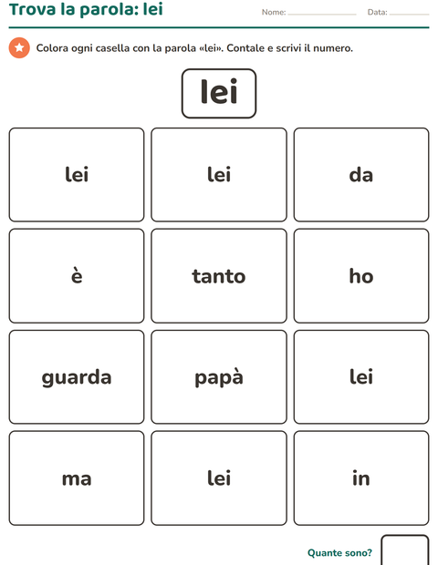 Anteprima della scheda di Parole frequenti per Scuola dell'infanzia (5-7 anni)