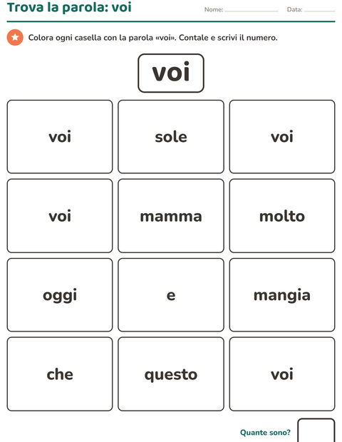 Anteprima della scheda di Parole frequenti per Scuola dell'infanzia (5-7 anni)