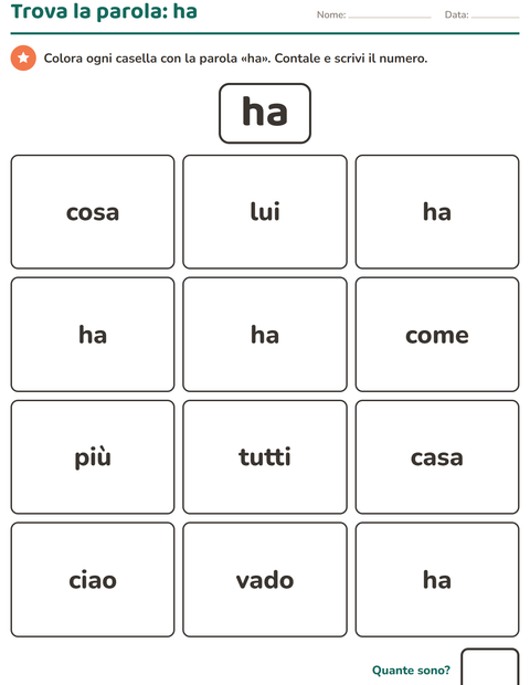 Anteprima della scheda di Parole frequenti per Scuola dell'infanzia (5-7 anni)