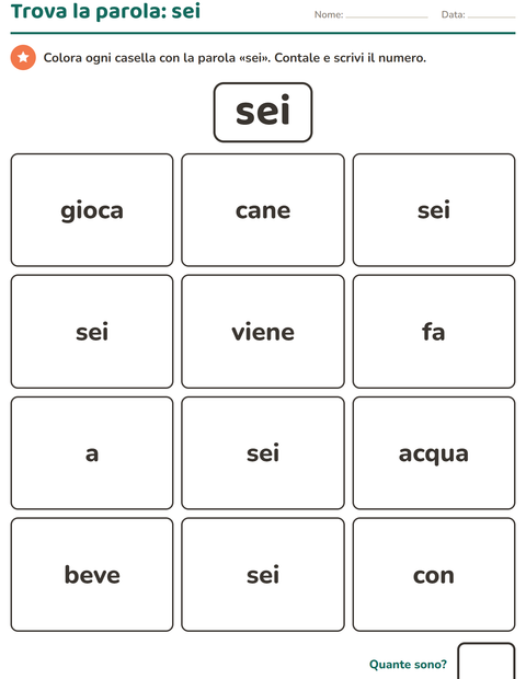 Anteprima della scheda di Parole frequenti per Scuola dell'infanzia (5-7 anni)