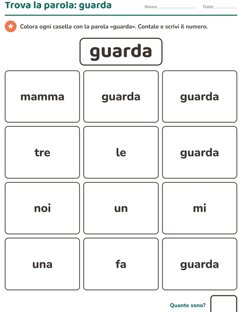 Anteprima della scheda di Parole frequenti per Scuola dell'infanzia (5-7 anni)