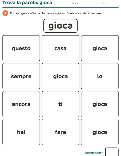 Anteprima della scheda di Parole frequenti per Scuola dell'infanzia (5-7 anni)