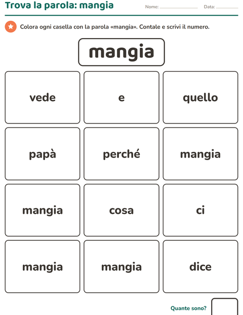 Anteprima della scheda di Parole frequenti per Scuola dell'infanzia (5-7 anni)
