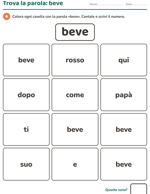 Anteprima della scheda di Parole frequenti per Scuola dell'infanzia (5-7 anni)