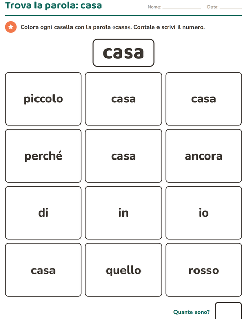 Anteprima della scheda di Parole frequenti per Scuola dell'infanzia (5-7 anni)