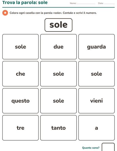 Anteprima della scheda di Parole frequenti per Scuola dell'infanzia (5-7 anni)