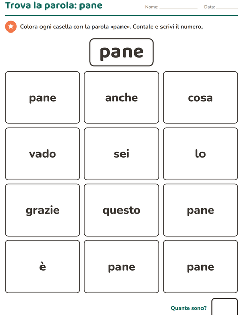 Anteprima della scheda di Parole frequenti per Scuola dell'infanzia (5-7 anni)