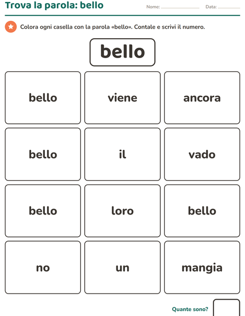 Anteprima della scheda di Parole frequenti per Scuola dell'infanzia (5-7 anni)