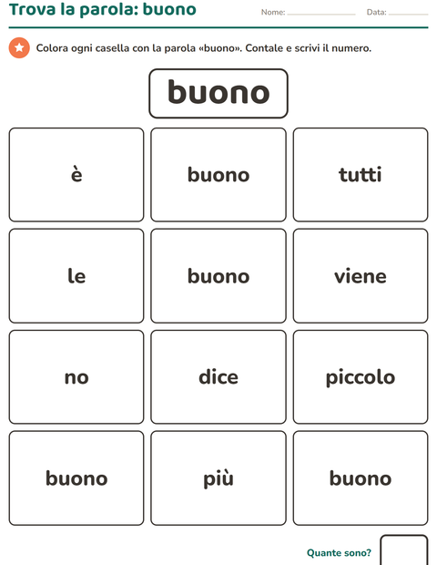 Anteprima della scheda di Parole frequenti per Scuola dell'infanzia (5-7 anni)