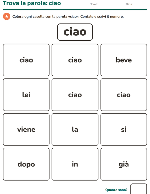 Anteprima della scheda di Parole frequenti per Scuola dell'infanzia (5-7 anni)