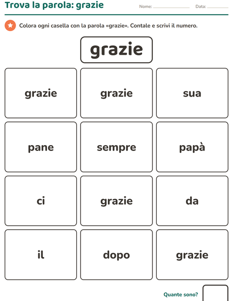 Anteprima della scheda di Parole frequenti per Scuola dell'infanzia (5-7 anni)