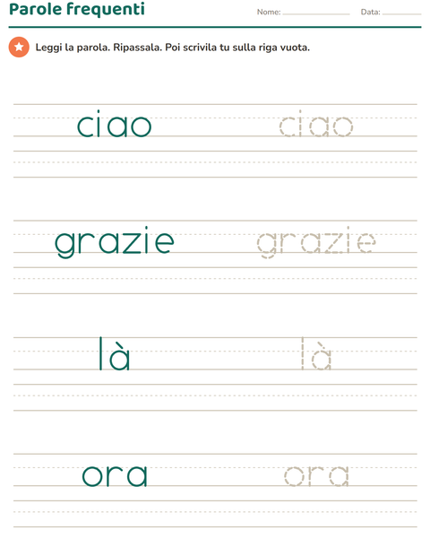 Anteprima della scheda di Parole frequenti per Scuola dell'infanzia (5-7 anni)
