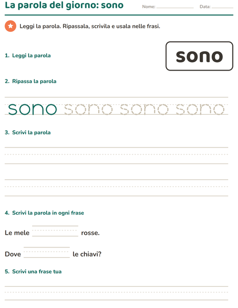 Anteprima della scheda di Parole frequenti per Scuola dell'infanzia (5-7 anni)