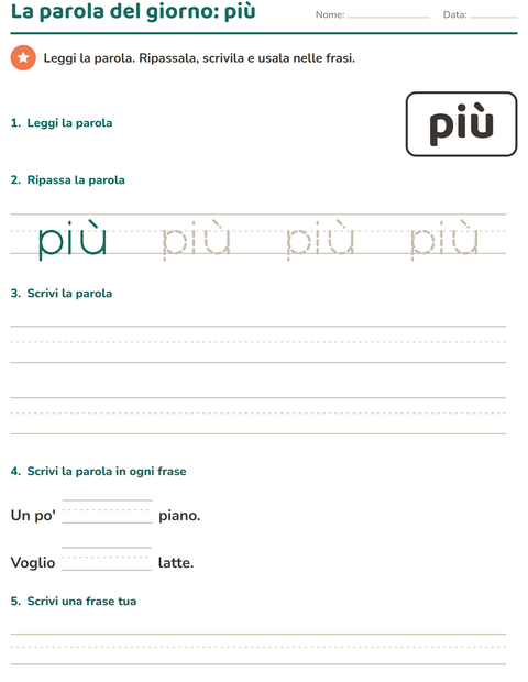 Anteprima della scheda di Parole frequenti per Scuola dell'infanzia (5-7 anni)