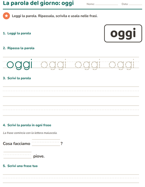 Anteprima della scheda di Parole frequenti per Scuola dell'infanzia (5-7 anni)
