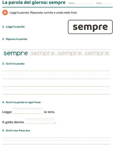 Anteprima della scheda di Parole frequenti per Scuola dell'infanzia (5-7 anni)