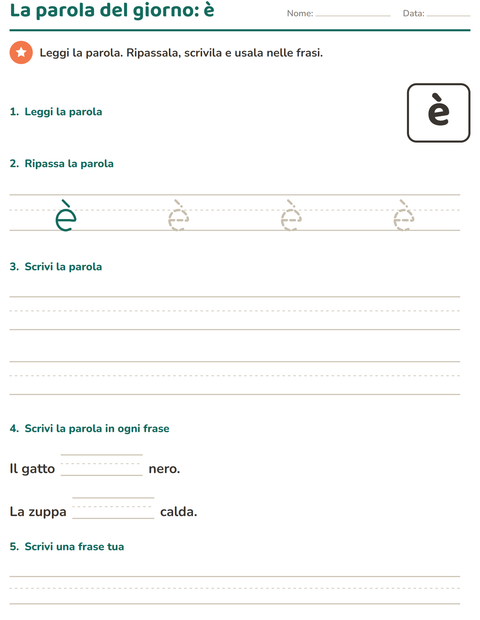 Anteprima della scheda di Parole frequenti per Scuola dell'infanzia (5-7 anni)