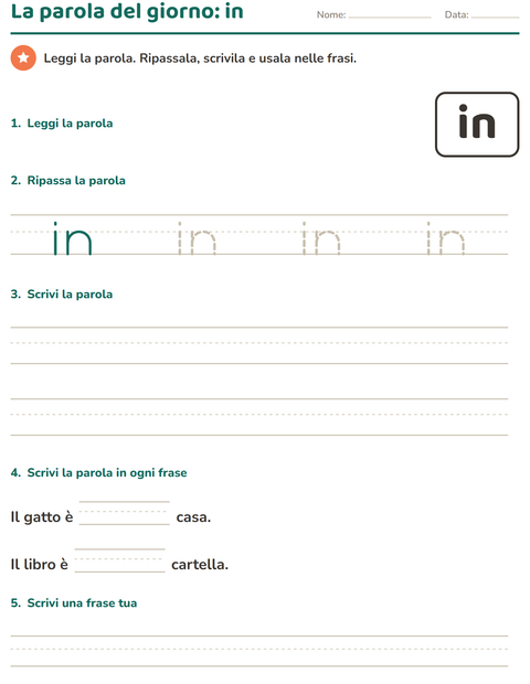 Anteprima della scheda di Parole frequenti per Scuola dell'infanzia (5-7 anni)