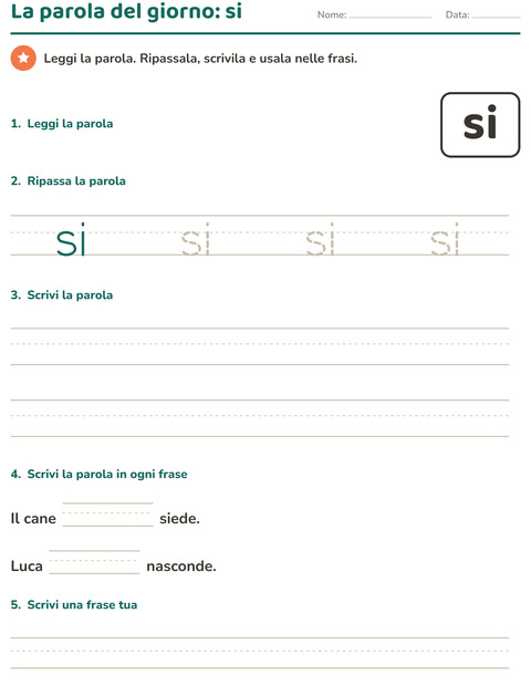 Anteprima della scheda di Parole frequenti per Scuola dell'infanzia (5-7 anni)