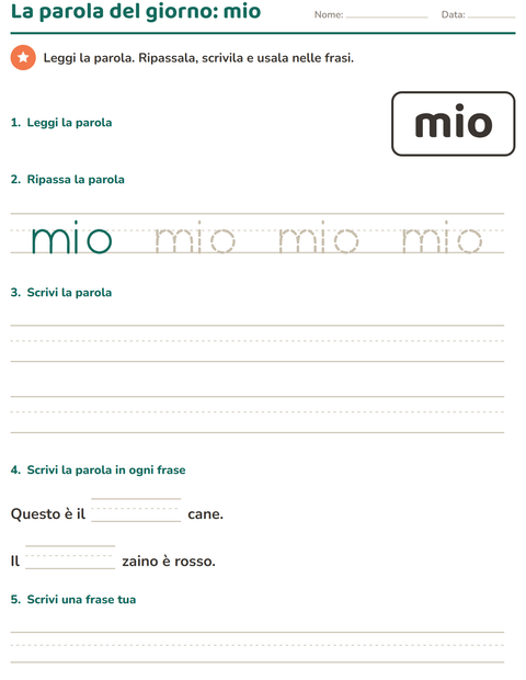 Anteprima della scheda di Parole frequenti per Scuola dell'infanzia (5-7 anni)