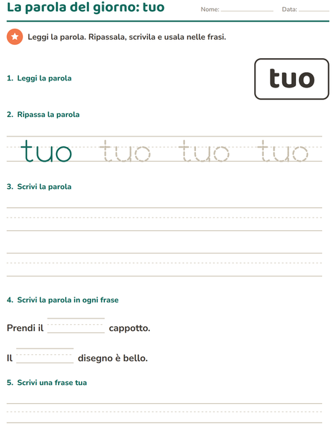 Anteprima della scheda di Parole frequenti per Scuola dell'infanzia (5-7 anni)