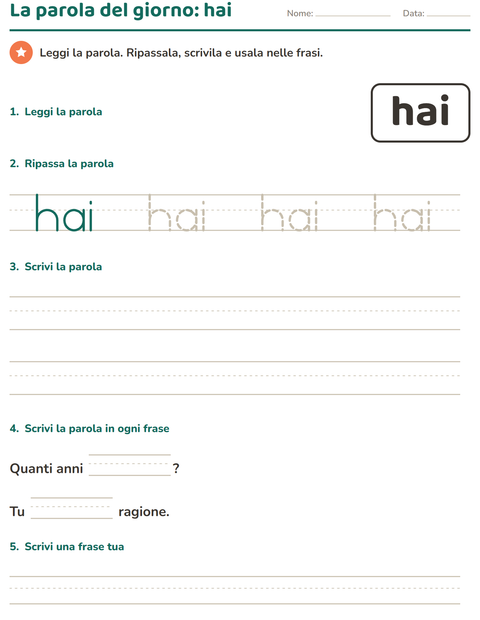 Anteprima della scheda di Parole frequenti per Scuola dell'infanzia (5-7 anni)