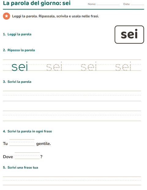 Anteprima della scheda di Parole frequenti per Scuola dell'infanzia (5-7 anni)