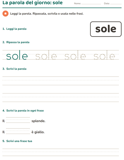 Anteprima della scheda di Parole frequenti per Scuola dell'infanzia (5-7 anni)