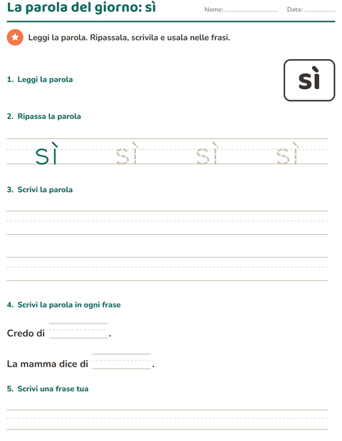 Anteprima della scheda di Parole frequenti per Scuola dell'infanzia (5-7 anni)