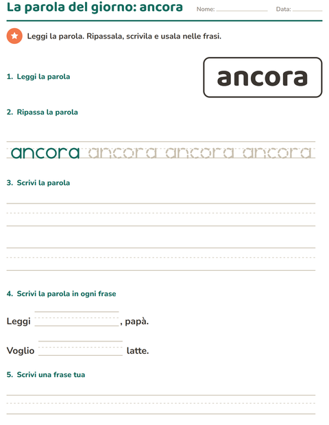 Anteprima della scheda di Parole frequenti per Scuola dell'infanzia (5-7 anni)
