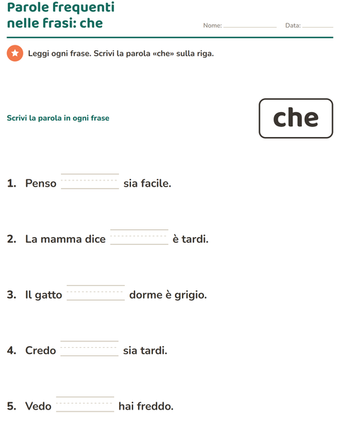 Anteprima della scheda di Parole frequenti per Scuola dell'infanzia (5-7 anni)