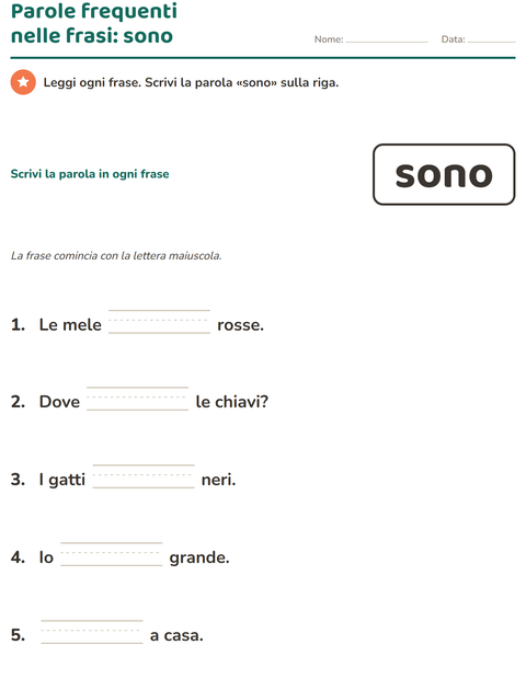 Anteprima della scheda di Parole frequenti per Scuola dell'infanzia (5-7 anni)
