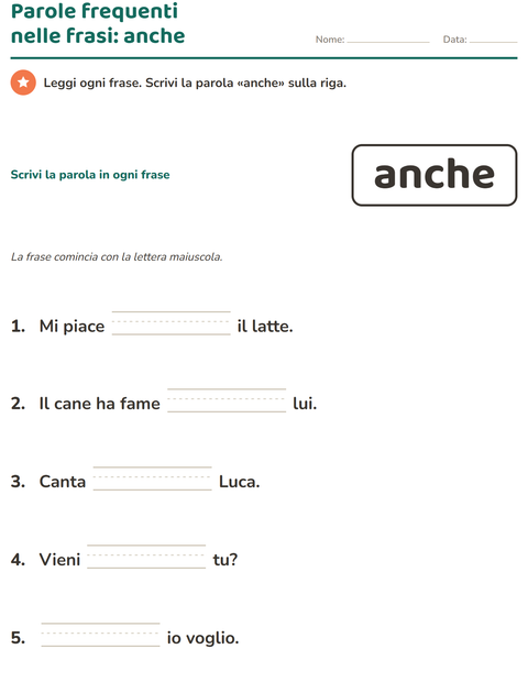 Anteprima della scheda di Parole frequenti per Scuola dell'infanzia (5-7 anni)
