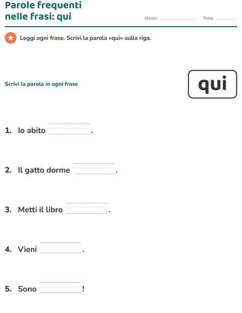 Anteprima della scheda di Parole frequenti per Scuola dell'infanzia (5-7 anni)