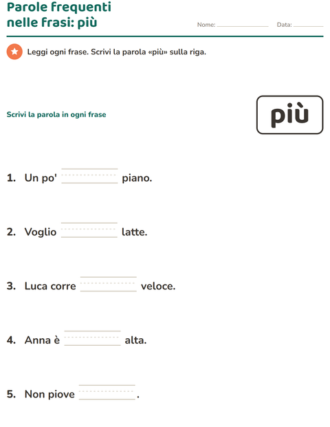 Anteprima della scheda di Parole frequenti per Scuola dell'infanzia (5-7 anni)